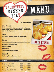 Smoky's Valentine's Day menu Preview 2013